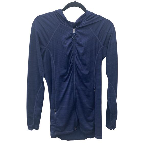 Athleta Hoodie Women’s M Blue Thumbholes Full Zip Up Sweater Vitamin C Jacket - Picture 1 of 9